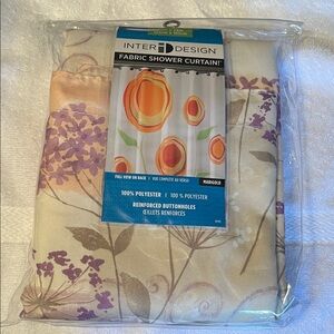 Fabric Shower Curtain - Floral Design in Cream and Purple